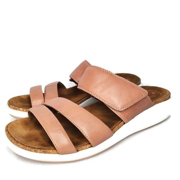 Clarks Shoes - Clarks Unstructured Rose Leather Slides Adjustable Strap Sandals Un Bali